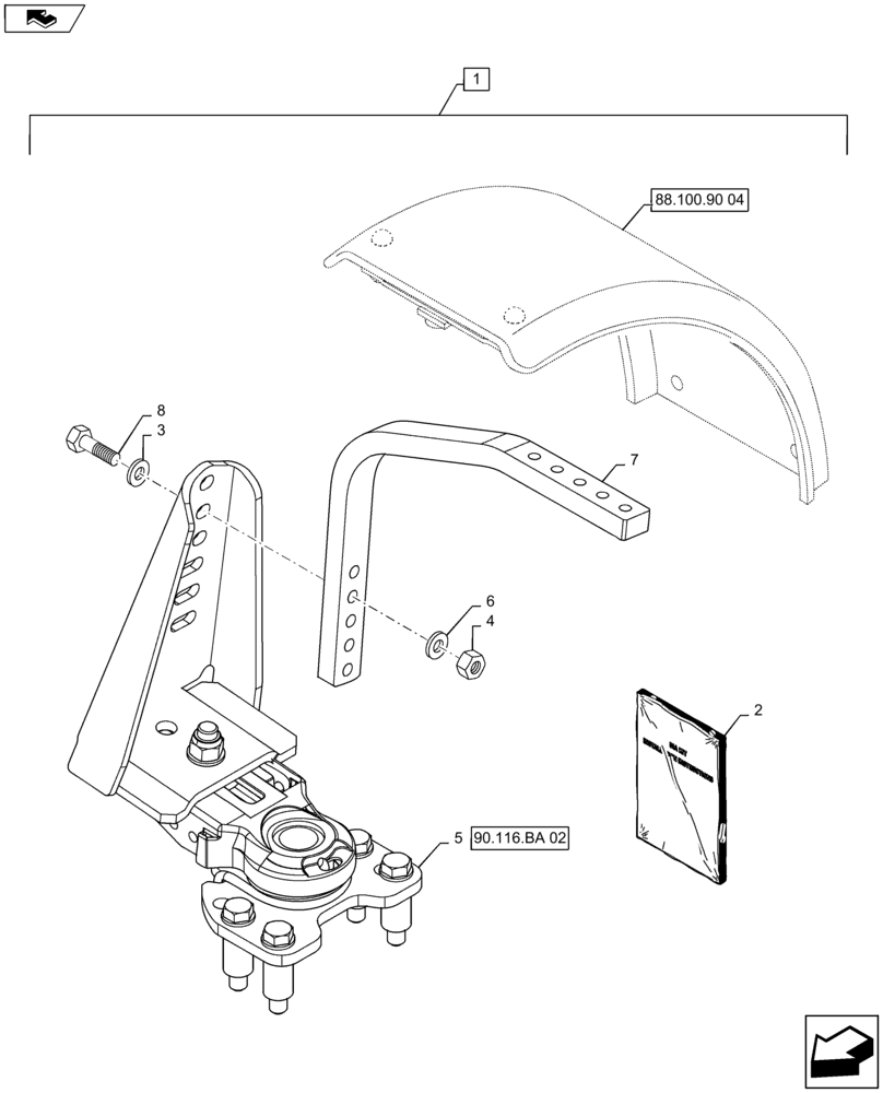 Схема запчастей Case IH MAXXUM 120 - (88.100.90[03]) - DIA KIT - DYNAMIC FRONT FENDERS (480MM) - SUPPORT (88) - ACCESSORIES