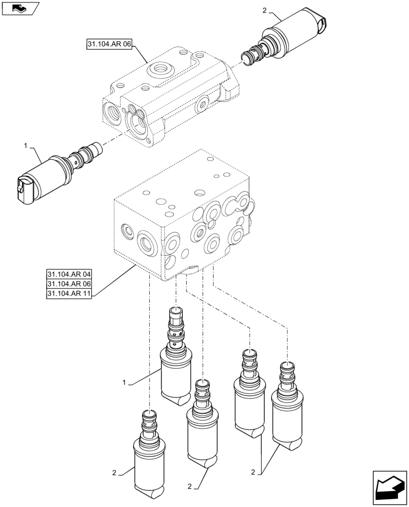 Схема запчастей Case IH MAXXUM 110 - (55.620.AC) - LOW PRESSURE ELECTROHYDRAULIC CONTROL VALVE - SOLENOID (55) - ELECTRICAL SYSTEMS