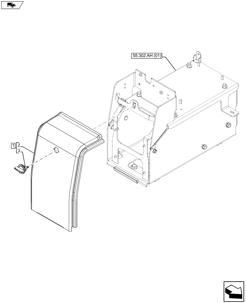 Схема запчастей Case IH MAXXUM 110 - (55.302.AH[02]) - VAR - 336138, 390510 - BATTERY COVER (55) - ELECTRICAL SYSTEMS