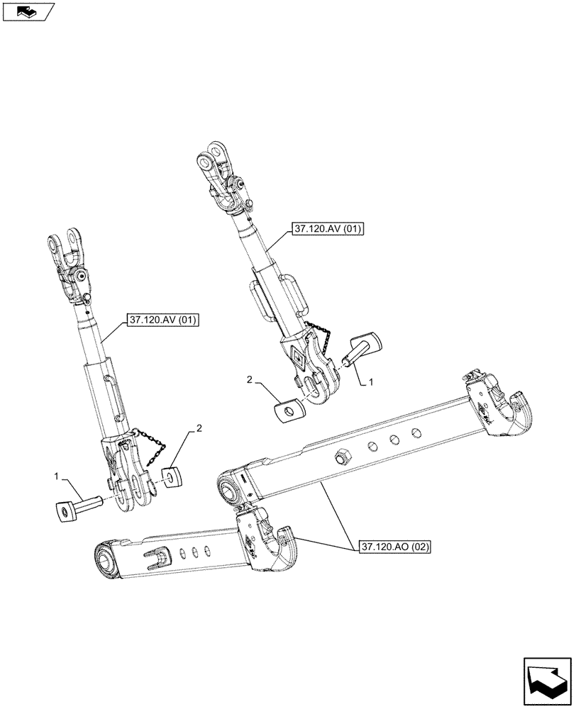 Схема запчастей Case IH MAXXUM 130 - (37.120.AO[03]) - VAR - 331970 - REAR 3 POINT HITCH, LOWER LINK (37) - HITCHES, DRAWBARS & IMPLEMENT COUPLINGS