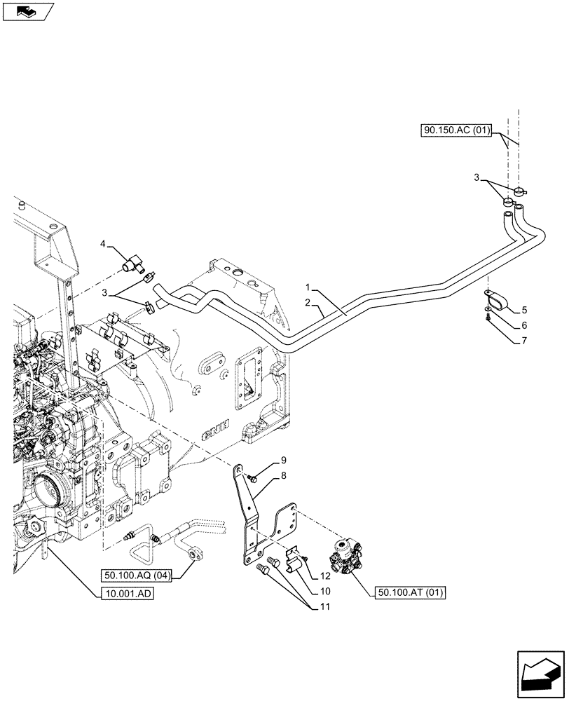 Схема запчастей Case IH MAXXUM 120 - (50.100.AQ[01]) - VAR - 330643, 390643 - A/C & HEATER HOSES - 4CYL (50) - CAB CLIMATE CONTROL