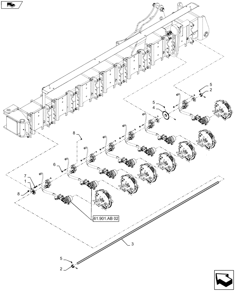 Схема запчастей Case IH 1245 - (61.901.AF[08]) - METER DRIVE SHAFT WITH CABLE DRIVE FOR 30" SPLT ROW 16/31 (61) - METERING SYSTEM