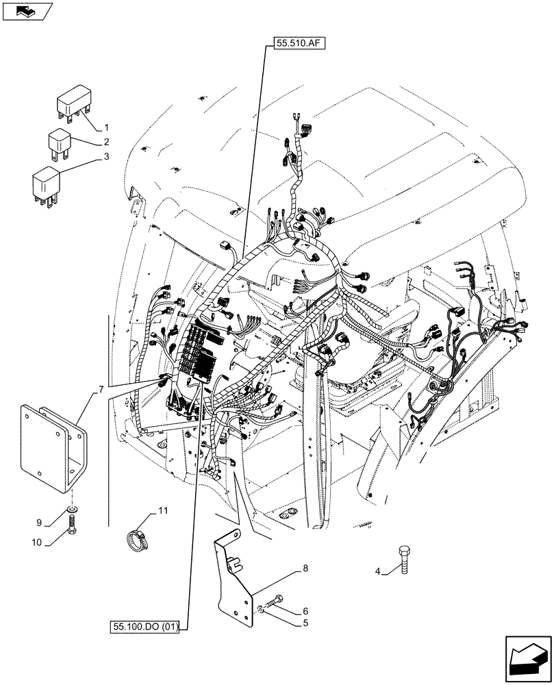 Схема запчастей Case IH MAXXUM 120 - (55.100.DO[02]) - VAR - 331619, 335937, 391610 - FUSE BOX, HOLDER (55) - ELECTRICAL SYSTEMS