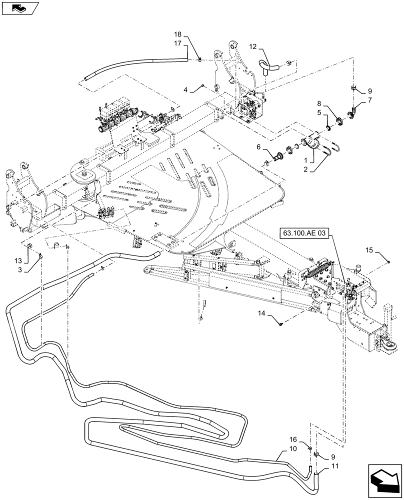 Схема запчастей Case IH 1245 - (63.100.AE[02]) - LIQUID FERTILIZER SUPPLY HOSES FOR 12/30 30" SPLIT ROW 12/23 (63) - CHEMICAL APPLICATORS