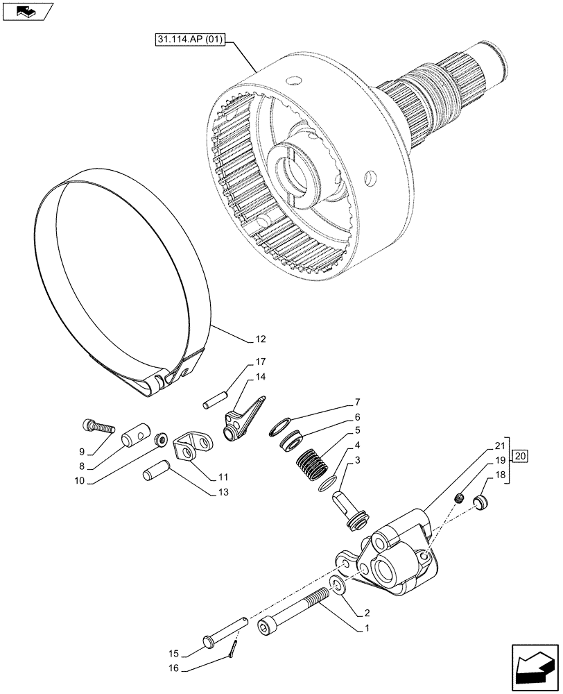 Схема запчастей Case IH MAXXUM 120 - (31.114.AJ) - VAR - 330800 - POWER TAKE-OFF - BRAKE BAND (31) - IMPLEMENT POWER TAKE OFF