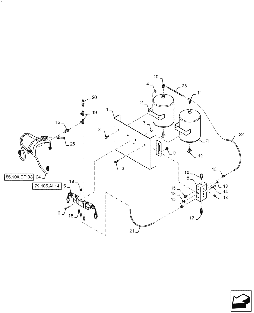 Схема запчастей Case IH 1245 - (79.105.AI[12]) - PNEUMATIC DOWN PRESSURE AIR TANKS (79) - PLANTING