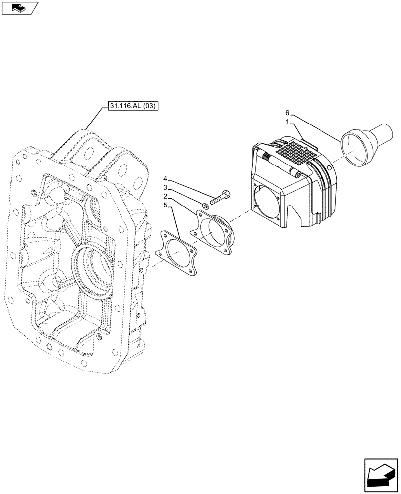 Схема запчастей Case IH MAXXUM 120 - (31.114.AH[03]) - VAR - 330915, 330934, 330937, 331945, 390894 - REAR DRIVE SHAFT COVER (31) - IMPLEMENT POWER TAKE OFF