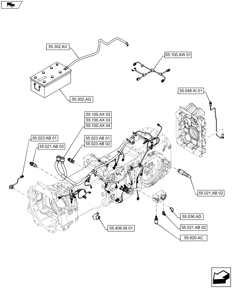 Схема запчастей Case IH MAXXUM 110 - (55.000.00[02]) - SECTION INDEX - ELECTRICAL SYSTEMS (55) - ELECTRICAL SYSTEMS