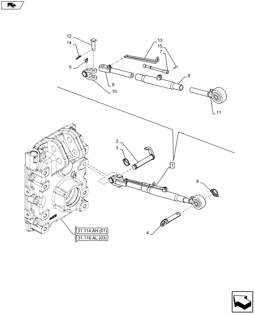 Схема запчастей Case IH MAXXUM 110 - (37.120.AA[02]) - VAR - 331970 - REAR 3 POINT HITCH, TOP LINK (37) - HITCHES, DRAWBARS & IMPLEMENT COUPLINGS