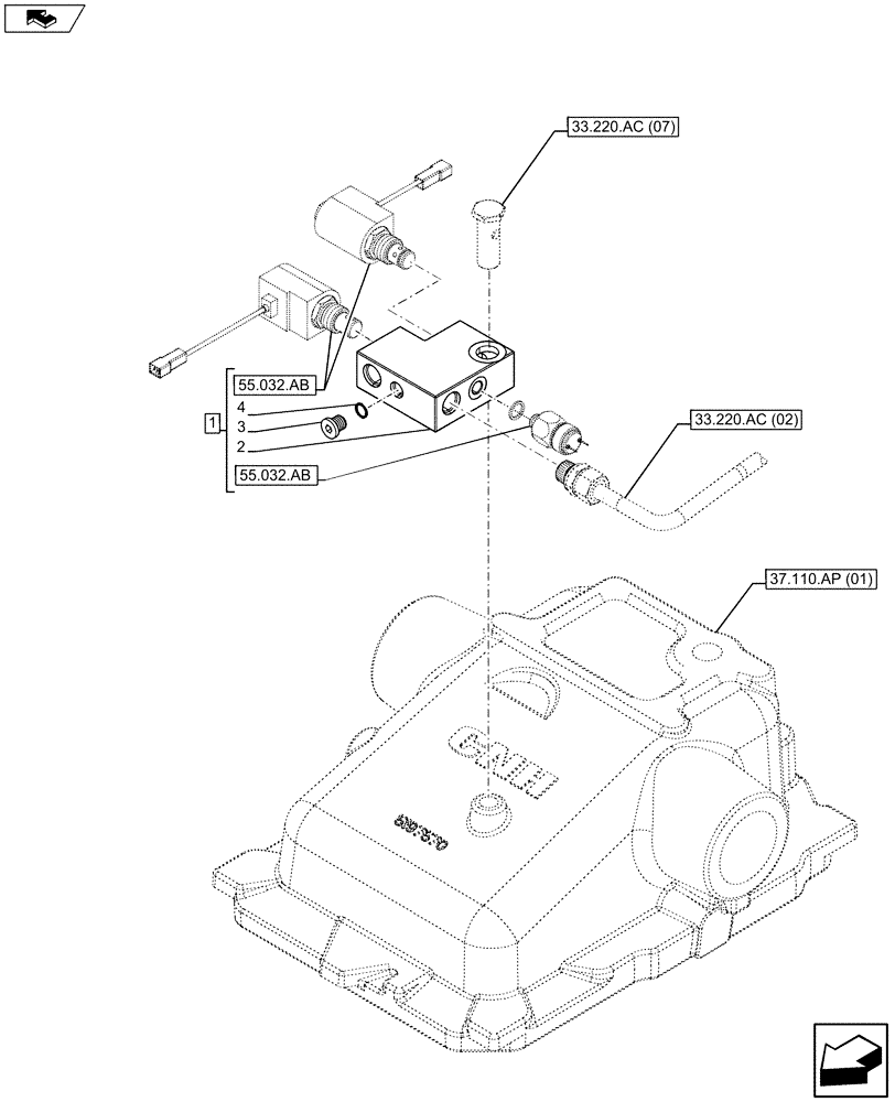 Схема запчастей Case IH MAXXUM 110 - (33.220.AM[04]) - VAR - 331723, 332302, 744785 - TRAILER BRAKE VALVE, COMPONENTS (33) - BRAKES & CONTROLS