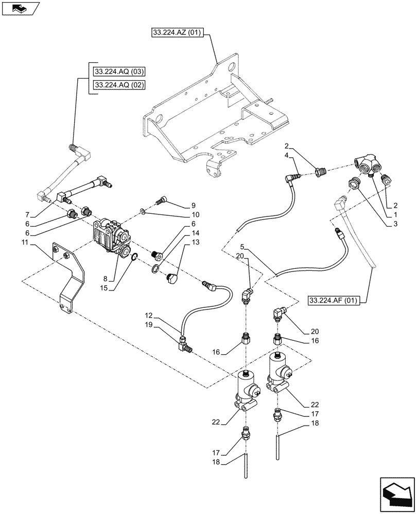 Схема запчастей Case IH MAXXUM 120 - (33.224.BA) - VAR - 332727, 332739 - PNEUMATIC TRAILER BRAKE - VALVE AND LINES (33) - BRAKES & CONTROLS