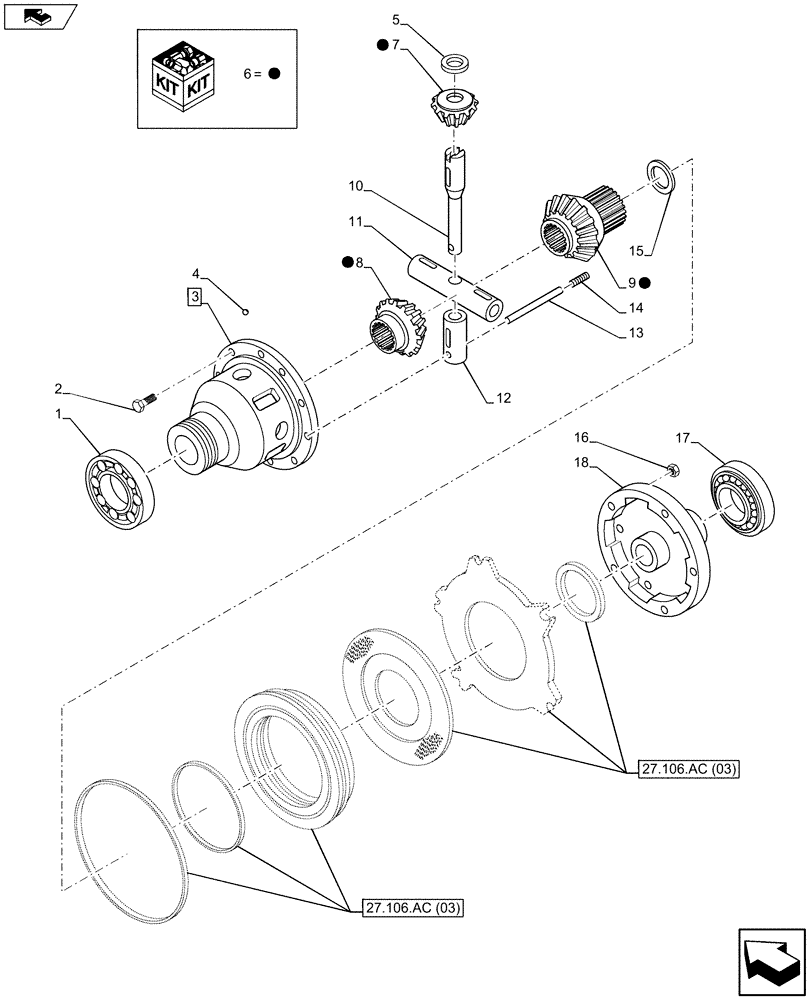 Схема запчастей Case IH MAXXUM 130 - (27.106.AC[02]) - VAR - 332351, 391223 - DIFFERENTIAL GEAR (27) - REAR AXLE SYSTEM