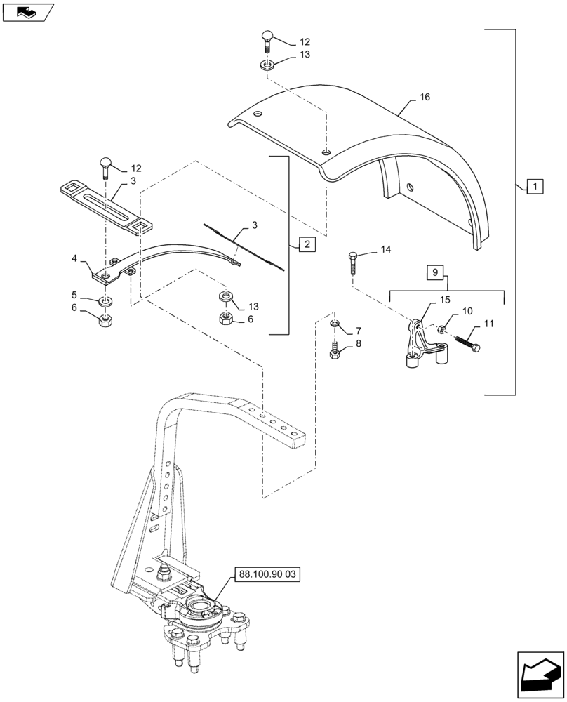 Схема запчастей Case IH MAXXUM 125 - (88.100.90[04]) - DIA KIT - DYNAMIC FRONT FENDERS (480MM) - FENDERS AND BRACKETS (88) - ACCESSORIES