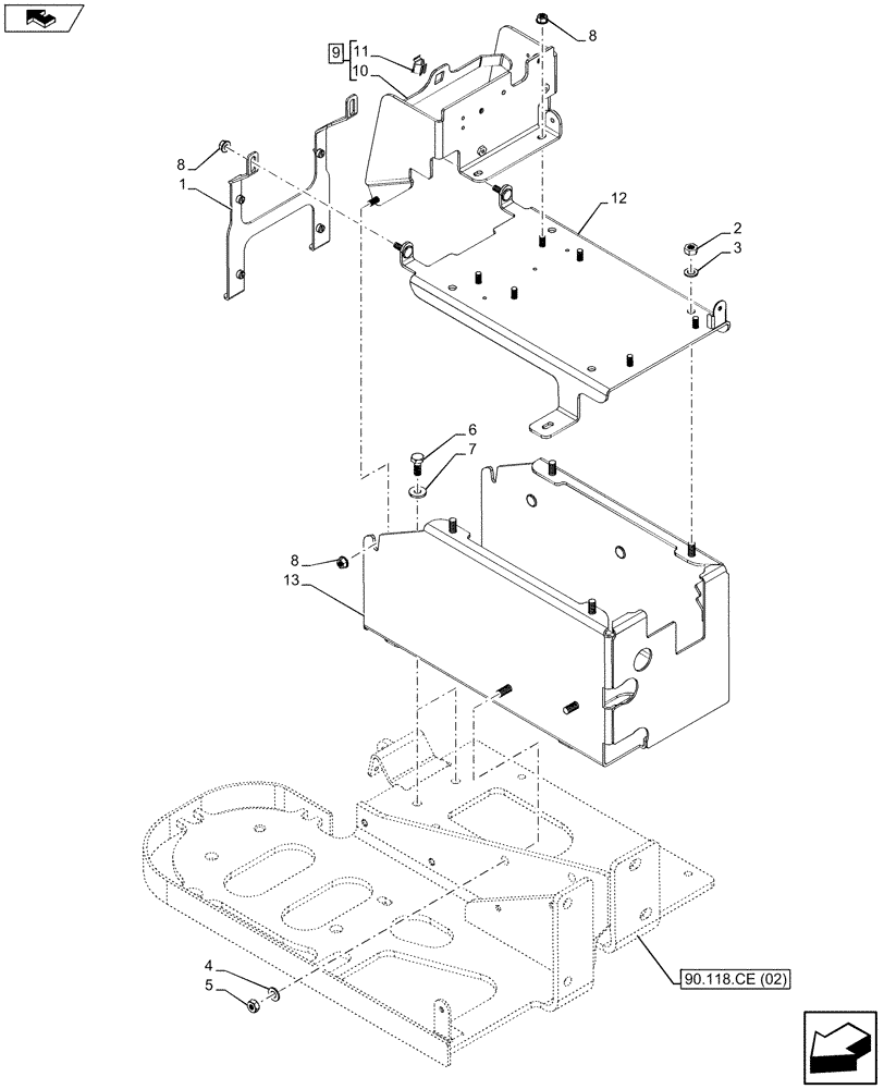 Схема запчастей Case IH MAXXUM 110 - (55.302.AH[01]) - VAR - 336138, 390510 - BATTERY BOX (55) - ELECTRICAL SYSTEMS