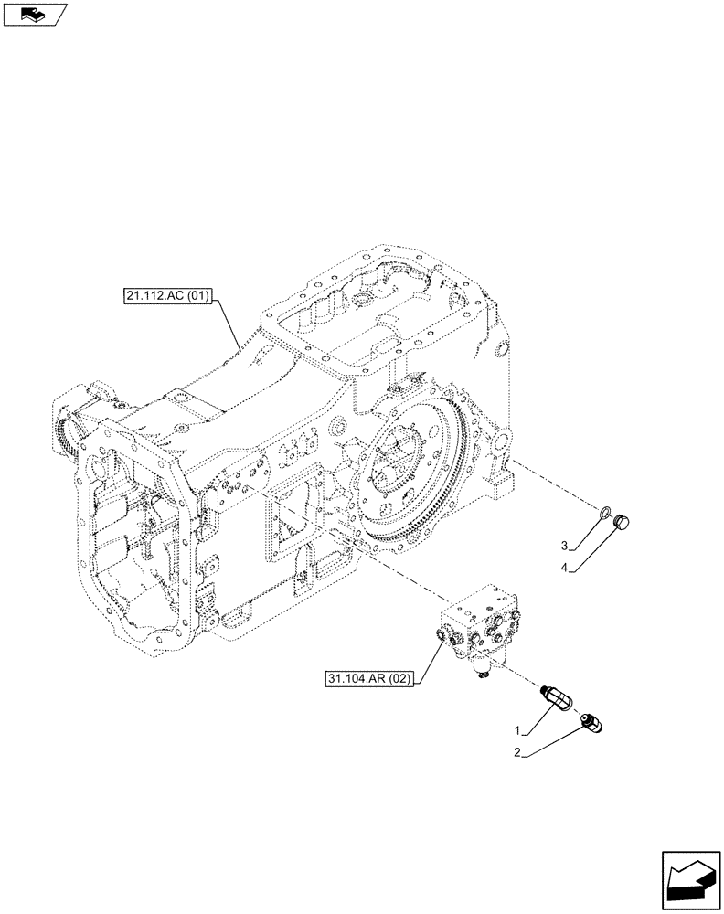 Схема запчастей Case IH MAXXUM 110 - (55.021.AB[02]) - VAR - 332351, 391223 - REAR AXLE, PRESSURE SENSOR (55) - ELECTRICAL SYSTEMS