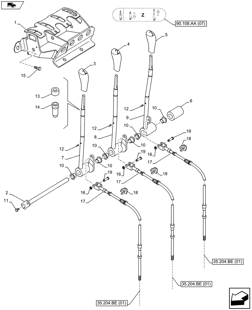 Схема запчастей Case IH MAXXUM 110 - (35.204.BL[01]) - VAR - 396844 - REMOTE MECH 3 LEVERS (35) - HYDRAULIC SYSTEMS