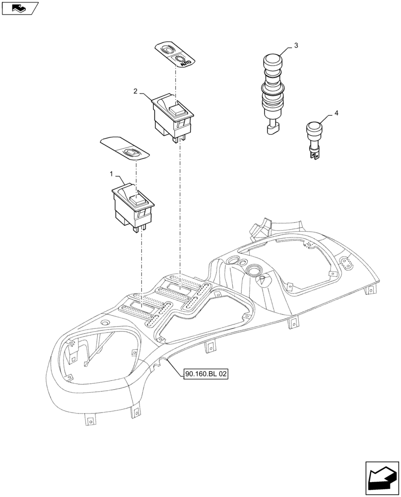 Схема запчастей Case IH MAXXUM 115 - (55.522.AB) - VAR - 330160 + STD - REAR PTO SWITCHES (55) - ELECTRICAL SYSTEMS