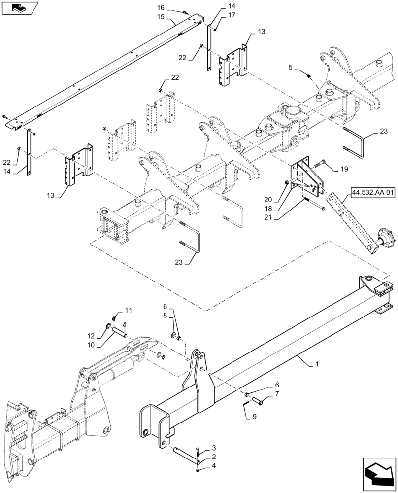 Схема запчастей Case IH 1245 - (39.902.AA[14]) - OUTER WING LEFT FOR 16/30 (39) - FRAMES AND BALLASTING