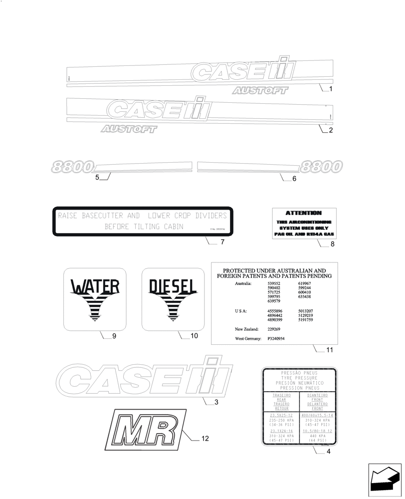 Схема запчастей Case IH A8800 - (90.108.AC[01]) - DECALS (ENGLISH NON SAFETY) (90) - PLATFORM, CAB, BODYWORK AND DECALS