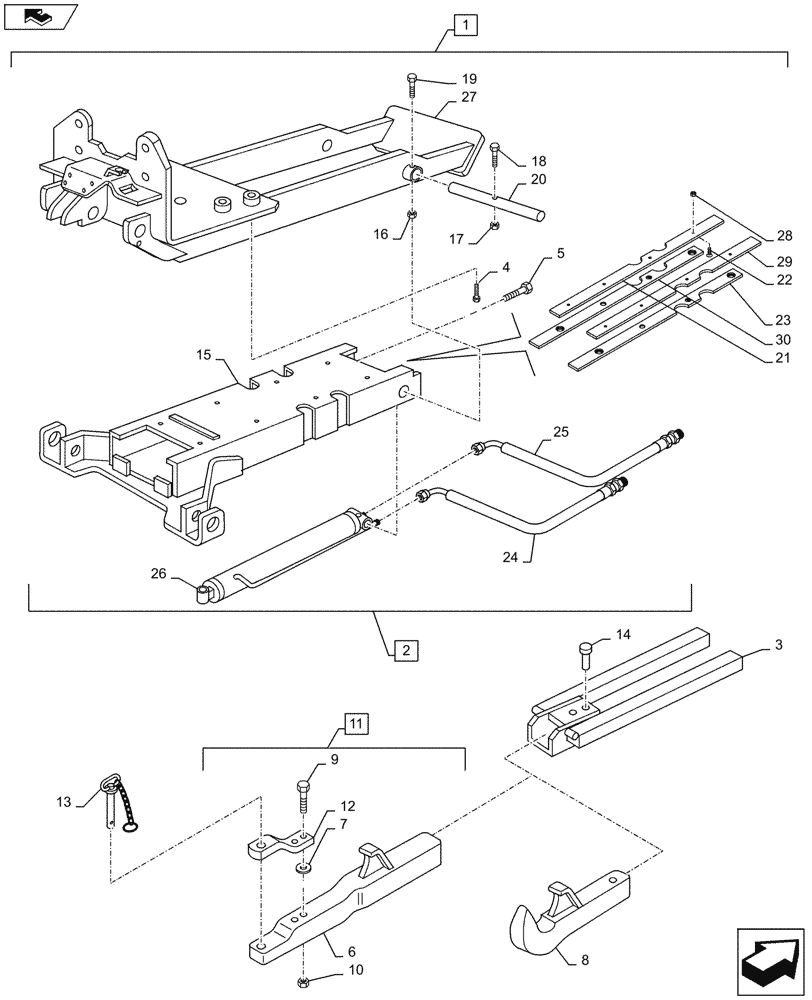 Схема запчастей Case IH MAXXUM 125 - (88.100.37[07]) - DIA KIT - AUTOMATIC PICK UP HITCH WITH HYDR. PUSH BACK, WITH SWINGING DRAWBAR - FRAME AND TOW BAR (88) - ACCESSORIES