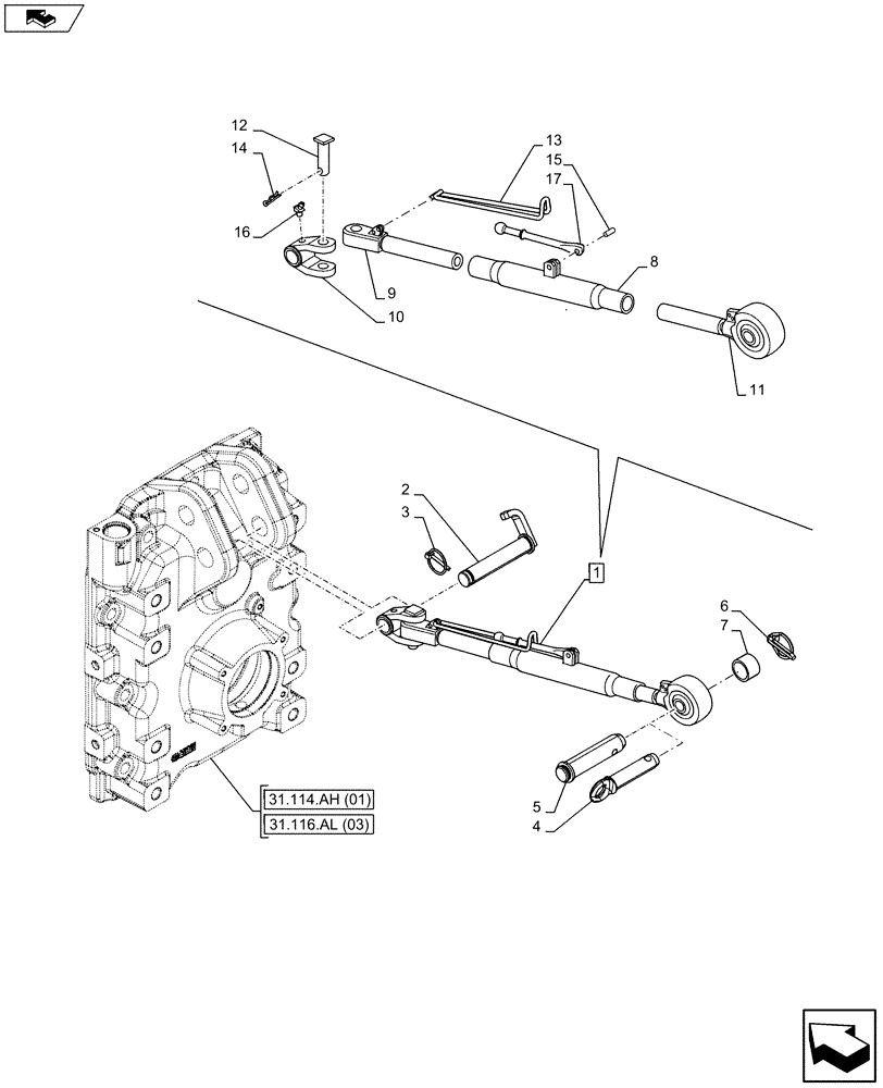 Схема запчастей Case IH MAXXUM 130 - (37.120.AA[05]) - VAR - 331920 - REAR 3 POINT HITCH, TOP LINK (37) - HITCHES, DRAWBARS & IMPLEMENT COUPLINGS