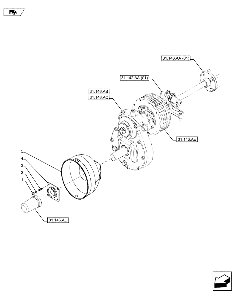 Схема запчастей Case IH MAXXUM 110 - (31.146.AI) - VAR - 333648, 334648, 335648, 743700 - FRONT PTO ASSY, COVER (31) - IMPLEMENT POWER TAKE OFF