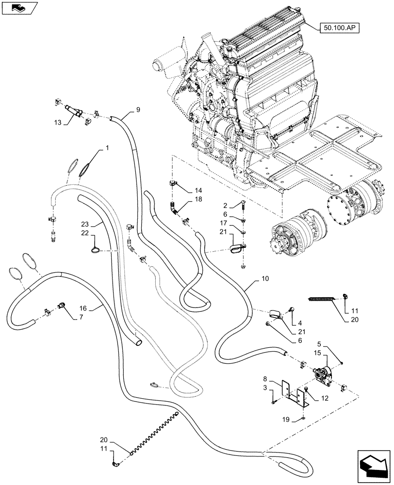 Схема запчастей Case IH SR160 - (50.100.AC[02]) - HEATING SYSTEM LINES (50) - CAB CLIMATE CONTROL