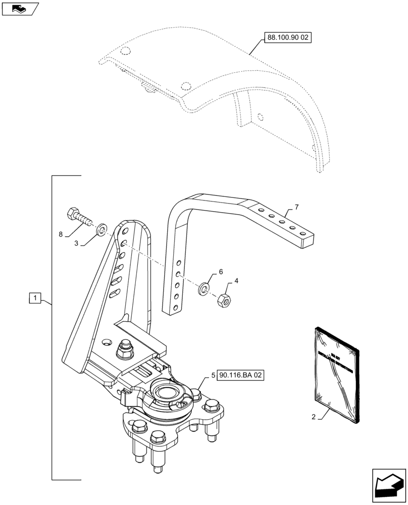 Схема запчастей Case IH MAXXUM 125 - (88.100.90[01]) - DIA KIT - DYNAMIC FRONT FENDERS (420MM) - SUPPORT (88) - ACCESSORIES