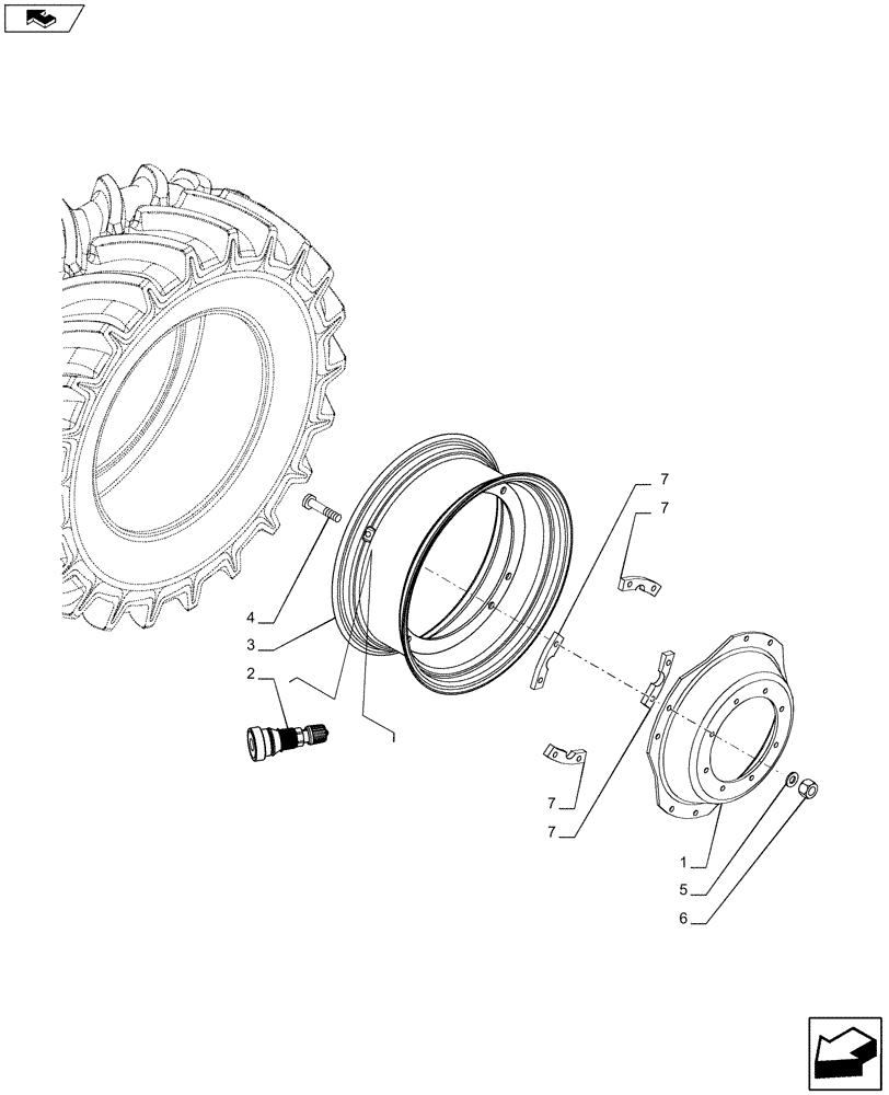 Схема запчастей Case IH MAXXUM 120 - (44.511.AE[06]) - VAR 8255404 - FRONT WHEEL (W15X28) (44) - WHEELS