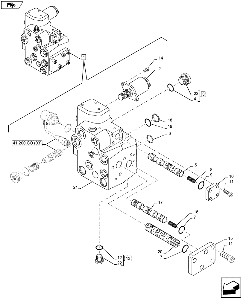 Схема запчастей Case IH MAXXUM 110 - (41.200.CO[02]) - VAR - 330661, 336631, 743723 - FAST STEERING - VALVE (41) - STEERING