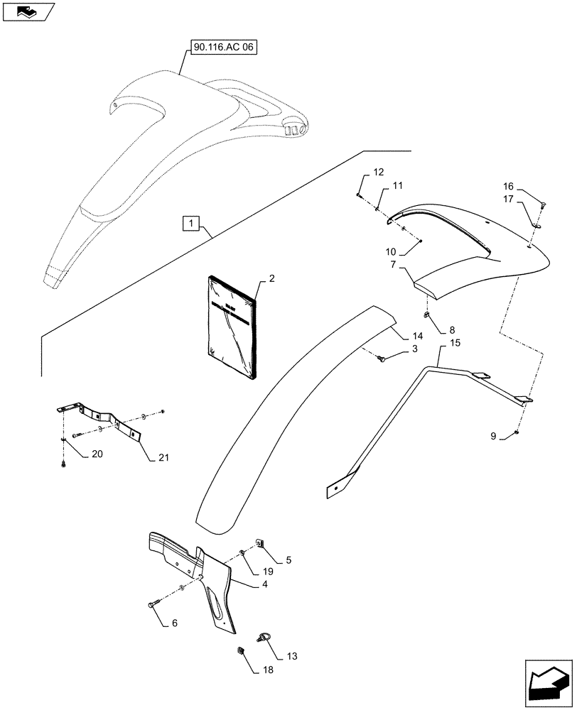 Схема запчастей Case IH MAXXUM 125 - (88.100.90[08]) - DIA KIT - REAR FENDER EXTENSIONS FOR NARROW FENDERS (88) - ACCESSORIES