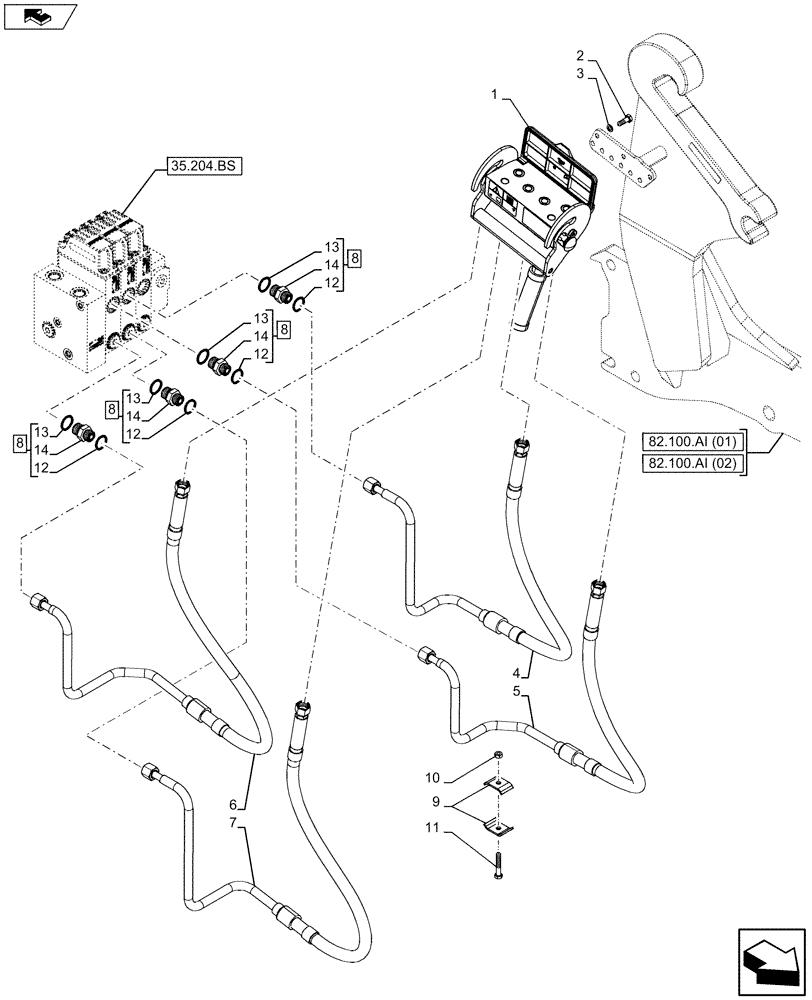 Схема запчастей Case IH MAXXUM 110 - (35.701.AD[02]) - VAR - 743702 - LOADER, QUICK COUPLER, FITTING (35) - HYDRAULIC SYSTEMS