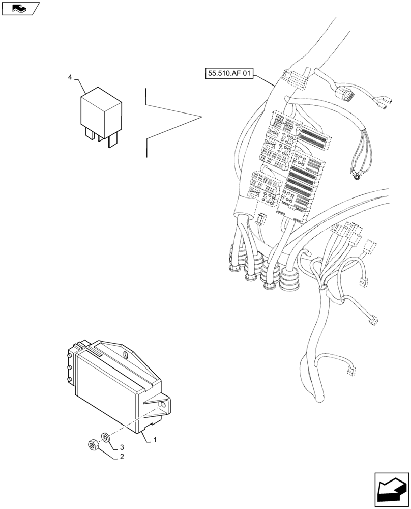 Схема запчастей Case IH MAXXUM 120 - (55.404.DB) - VAR - 336007, 330007, 335007, 743726, 330786, 743717 + STD - FLASHER UNIT AND RELAY (55) - ELECTRICAL SYSTEMS