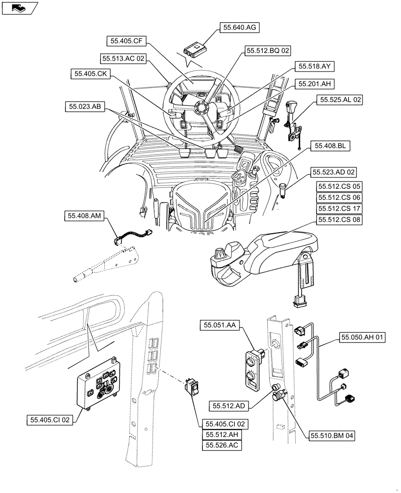 Схема запчастей Case IH MAXXUM 140 - (00.000.55[04]) - PICTORIAL INDEX - ELECTRICAL SYSTEMS (00) - GENERAL & PICTORIAL INDEX