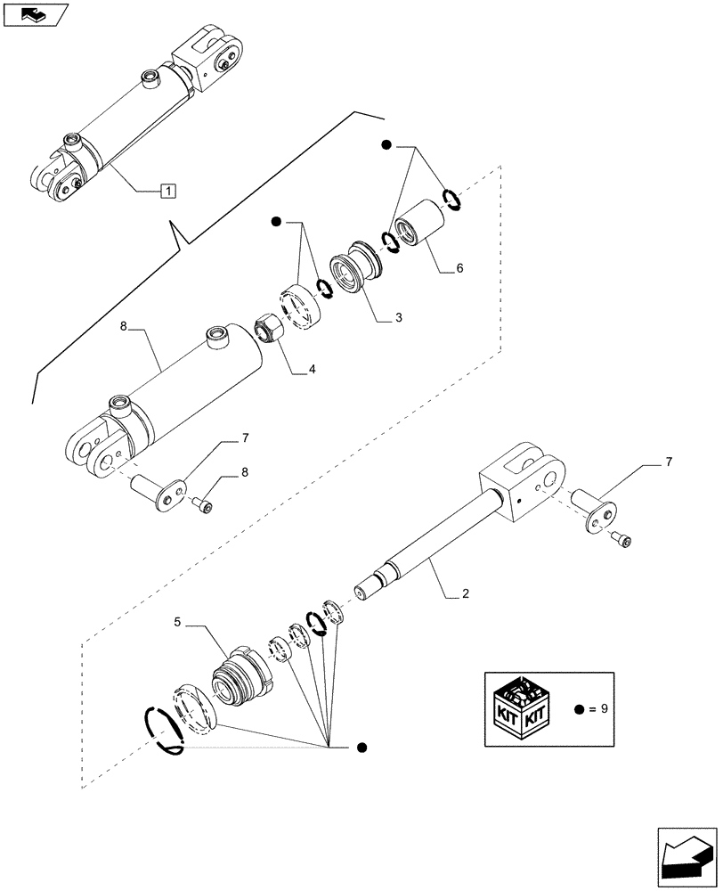 Схема запчастей Case IH A8800 - (35.100.BI[05]) - HYDRAULIC CYLINDER (CROPDIVIDER SPIRALS ADJUSTER) (35) - HYDRAULIC SYSTEMS