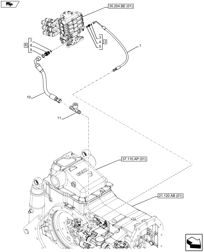 Схема запчастей Case IH MAXXUM 110 - (35.100.AR[01]) - VAR - 396844, 743685, 743686, 743733 - HYDRAULIC LIFT, PIPE (35) - HYDRAULIC SYSTEMS