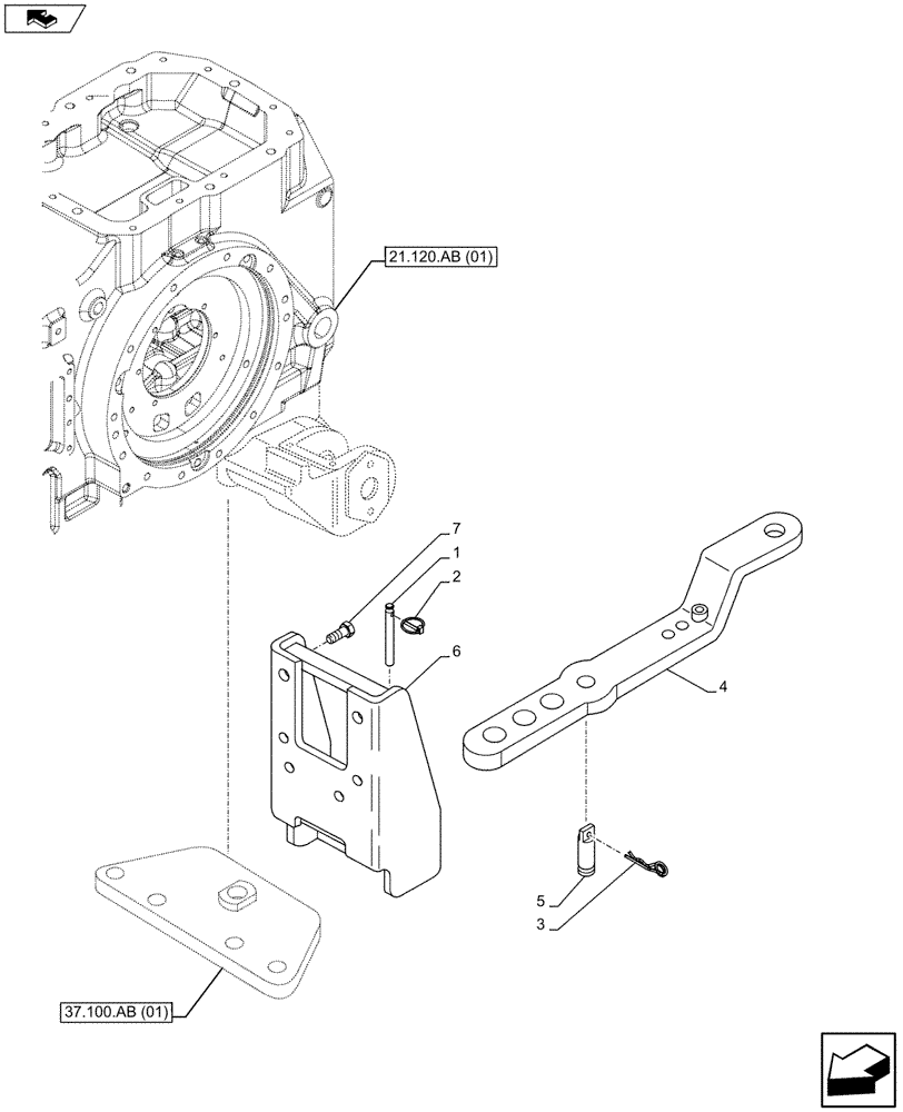 Схема запчастей Case IH MAXXUM 120 - (37.100.AA[04]) - VAR - 330934 - DRAWBAR OFFSET LINK (37) - HITCHES, DRAWBARS & IMPLEMENT COUPLINGS