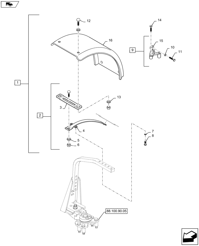 Схема запчастей Case IH MAXXUM 110 - (88.100.90[02]) - DIA KIT - DYNAMIC FRONT FENDERS (420MM) - FENDERS AND BRACKETS (88) - ACCESSORIES