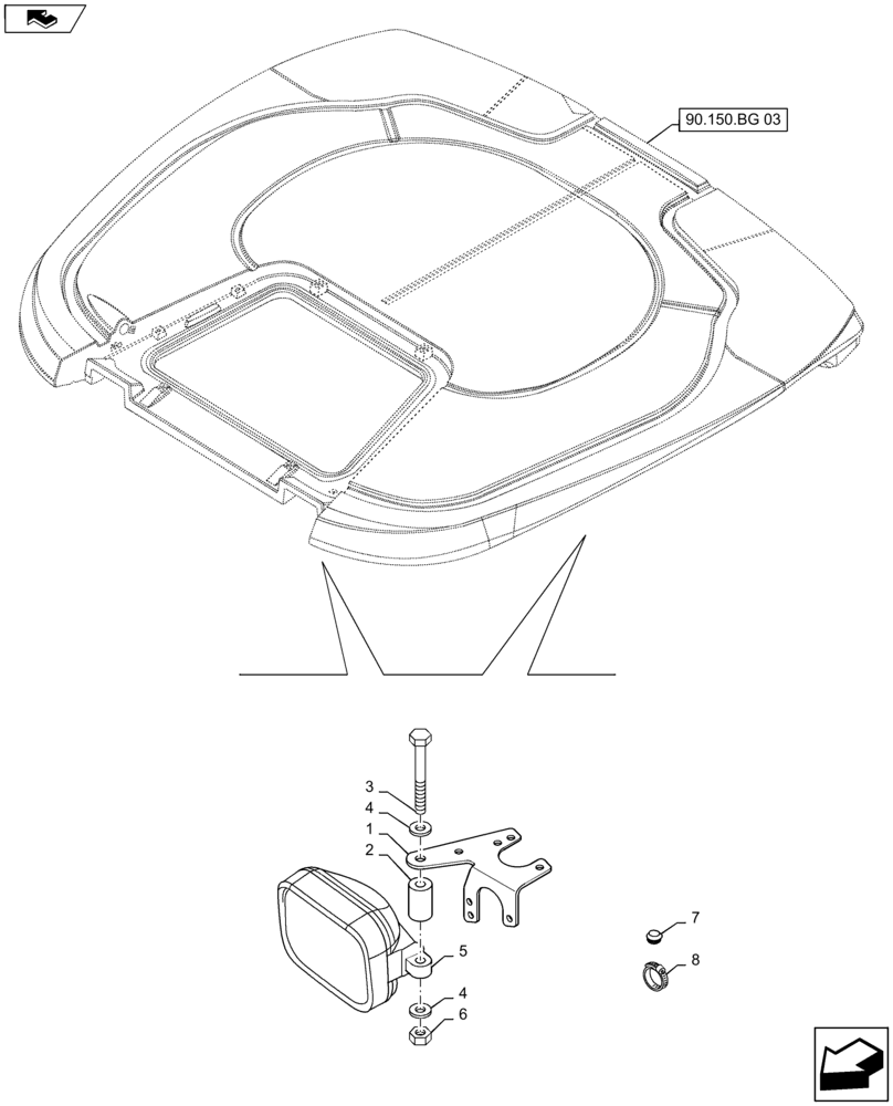 Схема запчастей Case IH MAXXUM 140 - (55.404.BS[06]) - VAR - 330784, 743717 + STD - WORKLAMPS FOR ROOF WITH LOW PROFILE - NAR (55) - ELECTRICAL SYSTEMS