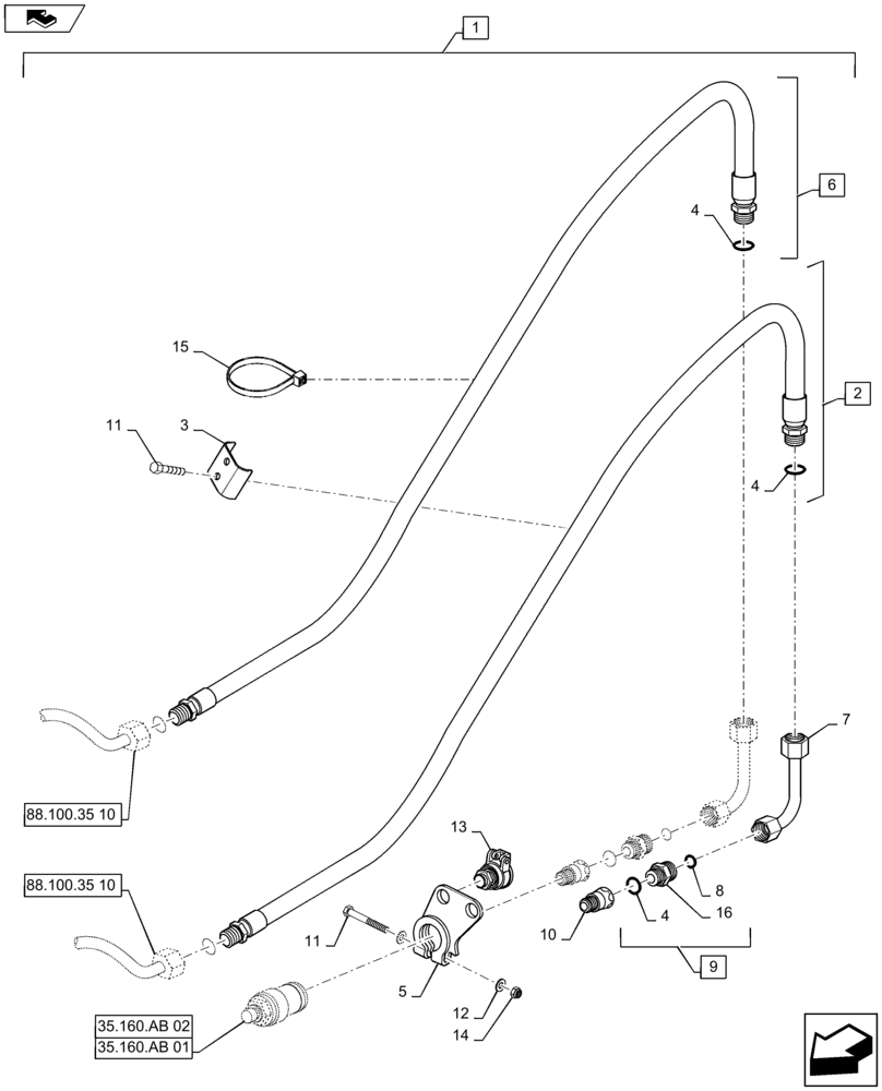 Схема запчастей Case IH MAXXUM 140 - (88.100.35[11]) - DIA KIT - 2 HYDRAULIC FRONT COUPLERS RH FOR INTEGRATED FRONT HPL (88) - ACCESSORIES