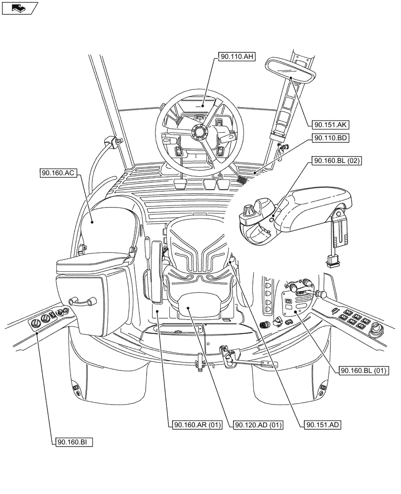 Схема запчастей Case IH MAXXUM 110 - (00.000.90[02]) - PICTORIAL INDEX - PLATFORM, CAB, BODYWORK AND DECALS (00) - GENERAL & PICTORIAL INDEX