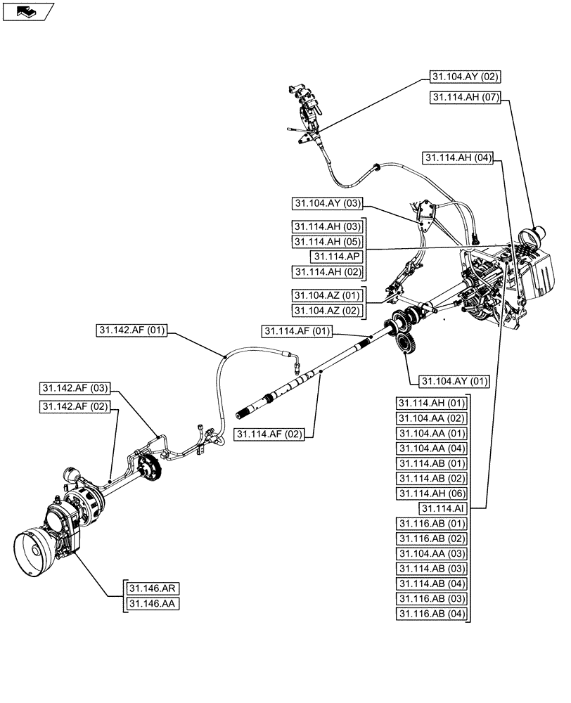 Схема запчастей Case IH MAXXUM 110 - (00.000.31) - PICTORIAL INDEX - IMPLEMENT POWER TAKE-OFF (00) - GENERAL & PICTORIAL INDEX