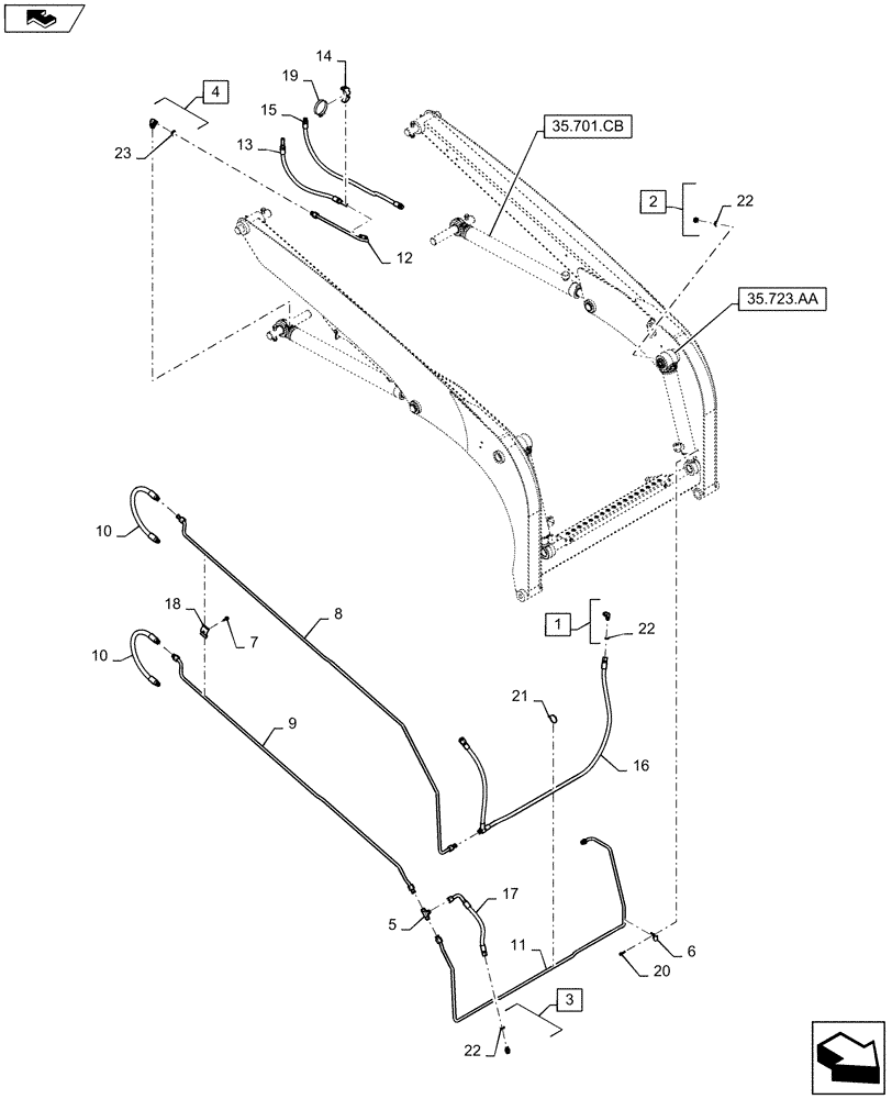 Схема запчастей Case IH SR130 - (35.701.AX[02]) - LOADER ARM LINES (35) - HYDRAULIC SYSTEMS