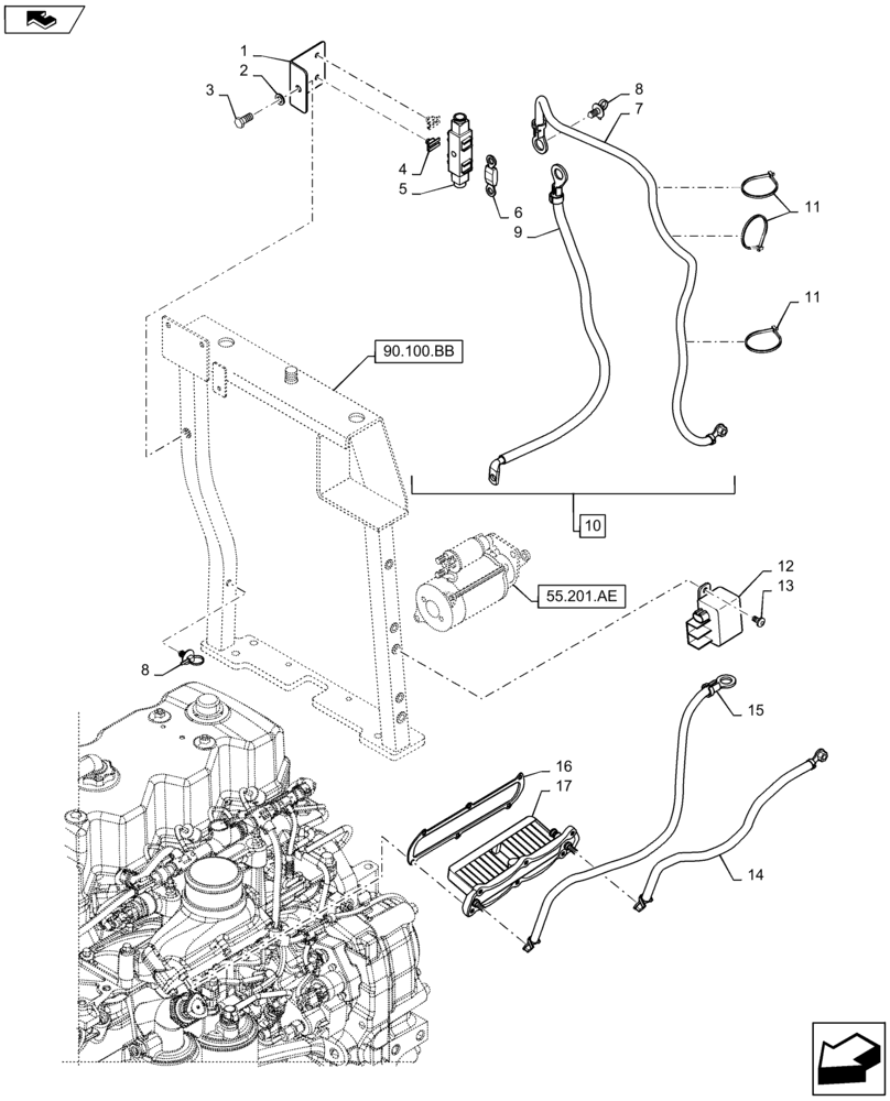 Схема запчастей Case IH MAXXUM 110 - (55.202.AA) - VAR - 330204 - GRID HEATER (55) - ELECTRICAL SYSTEMS