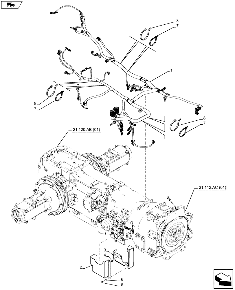 Схема запчастей Case IH MAXXUM 110 - (55.024.AA[01]) - VAR - 743686, 743733 - TRANSMISSION HOUSING, HARNESS - 16X16 W/EHRS (55) - ELECTRICAL SYSTEMS