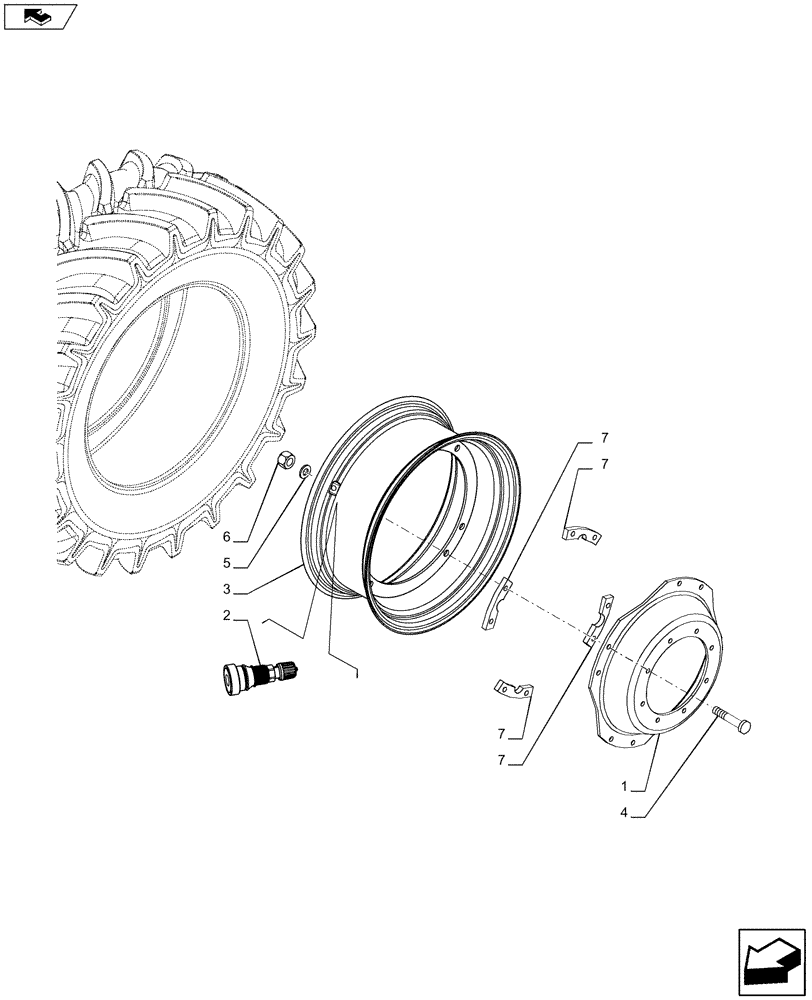 Схема запчастей Case IH MAXXUM 110 - (44.511.AE[01]) - FRONT, WHEEL (W10X24) (44) - WHEELS