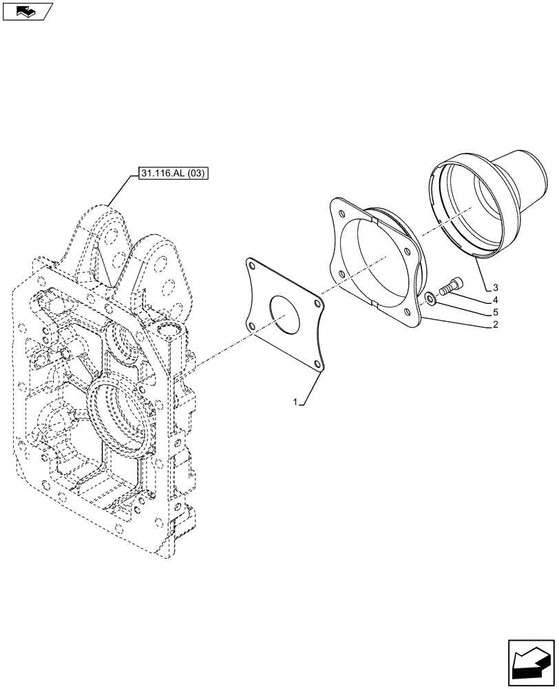 Схема запчастей Case IH MAXXUM 110 - (31.116.AG[03]) - VAR - 330938, 330939, 330940, 330942, 332954 - POWER TAKE-OFF - COVER (31) - IMPLEMENT POWER TAKE OFF