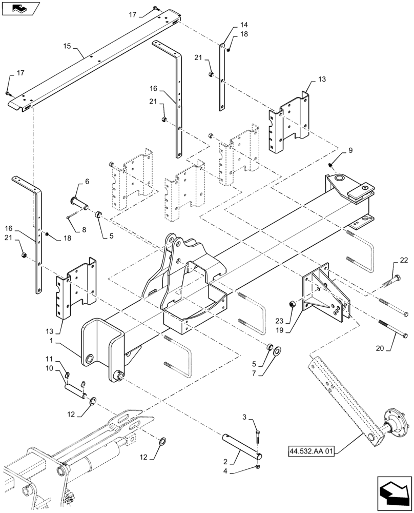 Схема запчастей Case IH 1245 - (39.902.AA[08]) - OUTER WING LEFT FOR 30" SPLIT ROW 12/23 (39) - FRAMES AND BALLASTING