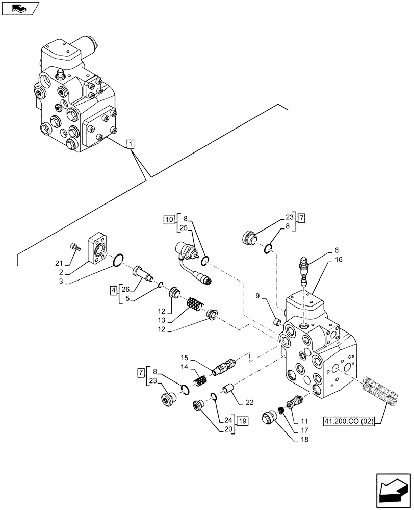 Схема запчастей Case IH MAXXUM 130 - (41.200.CO[03]) - VAR - 330661, 336631, 743723 - FAST STEERING - VALVE (41) - STEERING