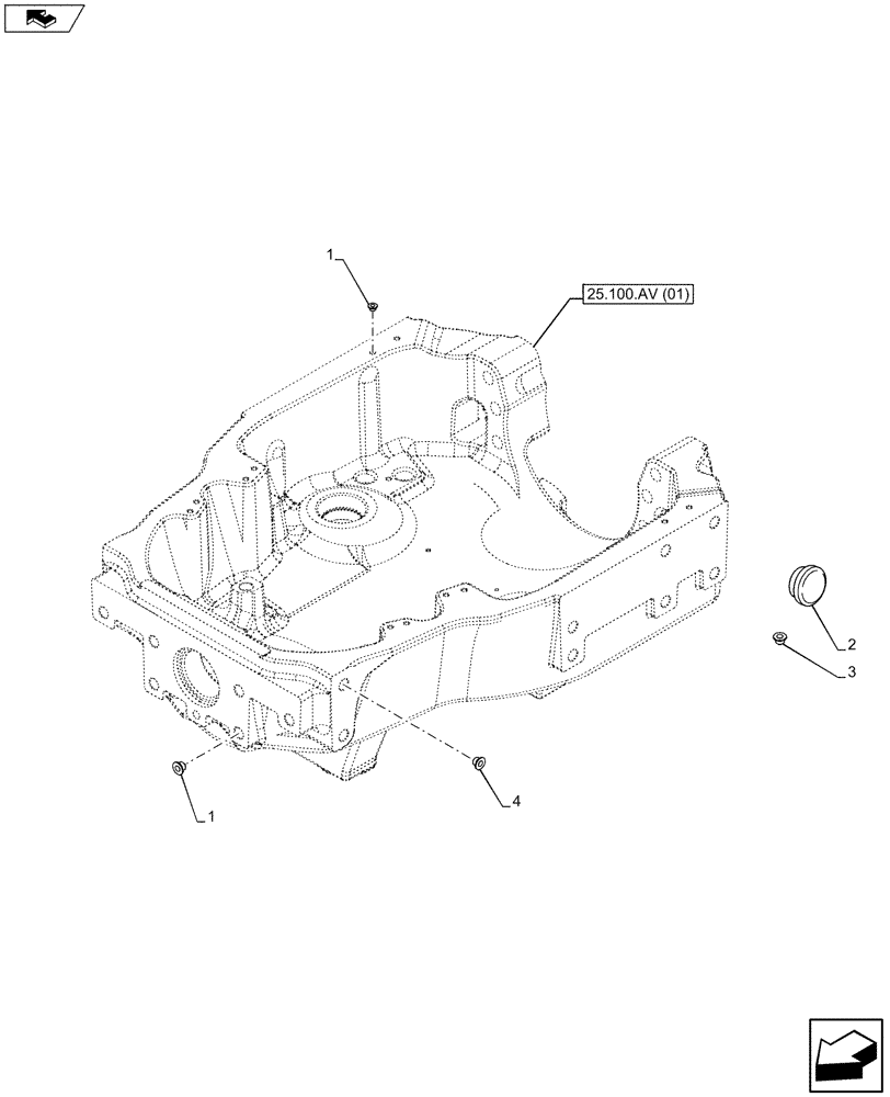 Схема запчастей Case IH MAXXUM 130 - (25.100.AV[02]) - VAR - 390283 - FRONT AXLE SUPPORT, PLUG (25) - FRONT AXLE SYSTEM